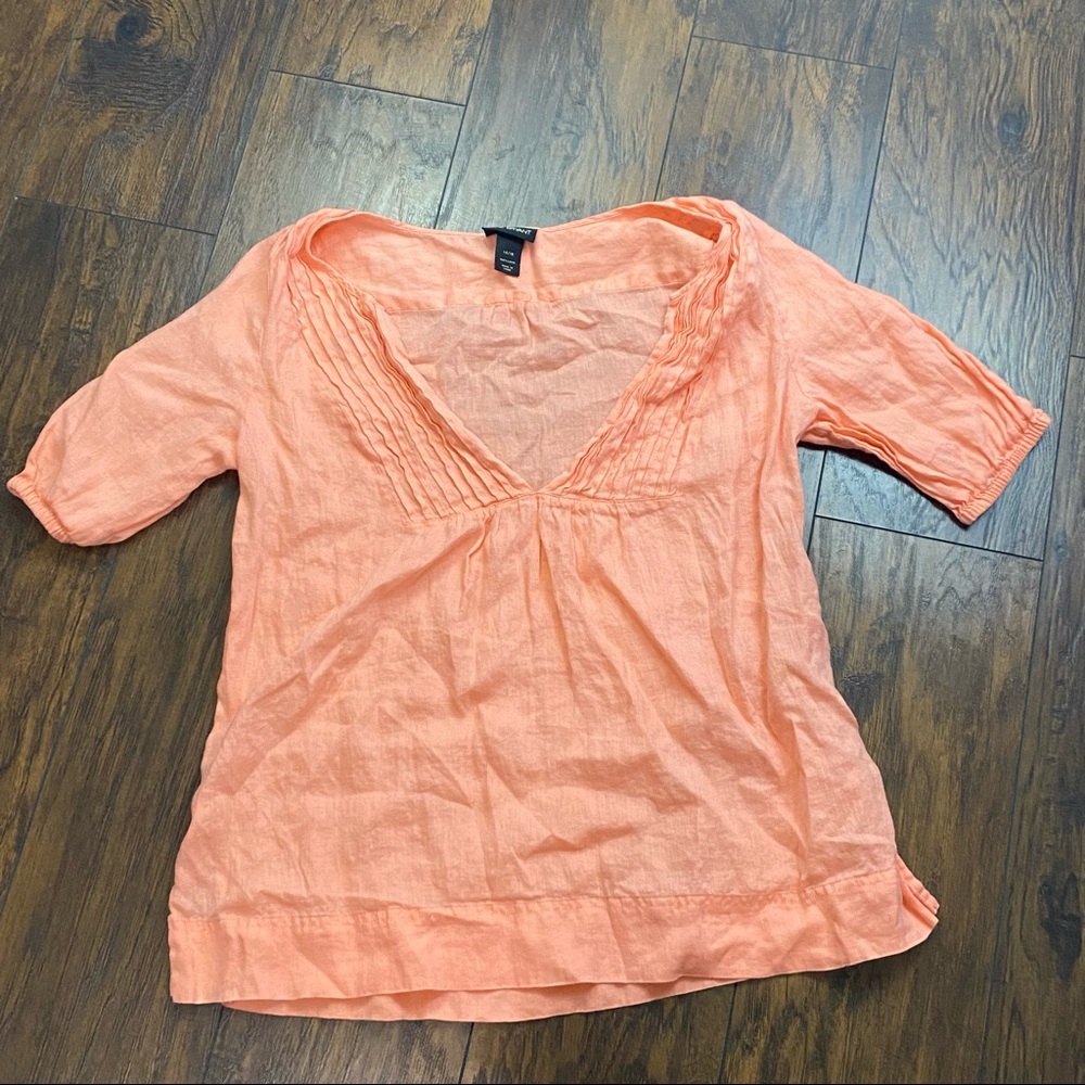 Lane Bryant 100% Linen  Blouse 14 16 peach short sleeve